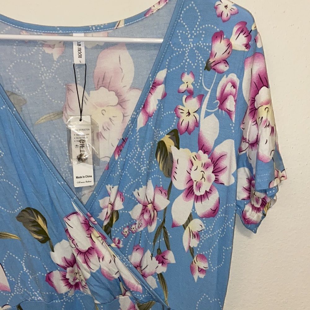DB MOON Women Casual Short Sleeve Dresses Empire Waist Dress Pockets NWT Large - Picture 7 of 14